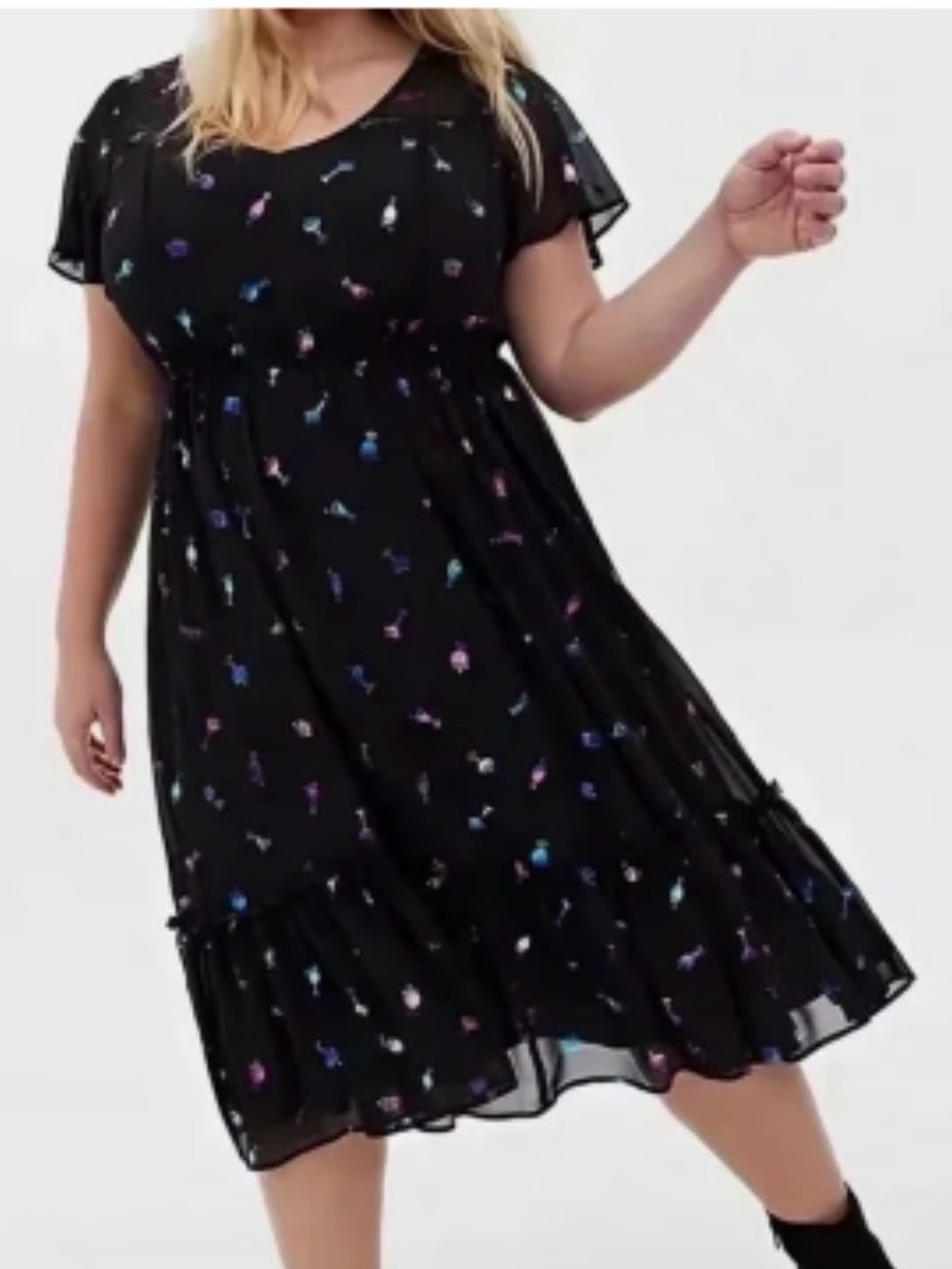EUC Torrid Metallic Cocktails Midi Black Chiffon Dress Size 4 24/26 4X